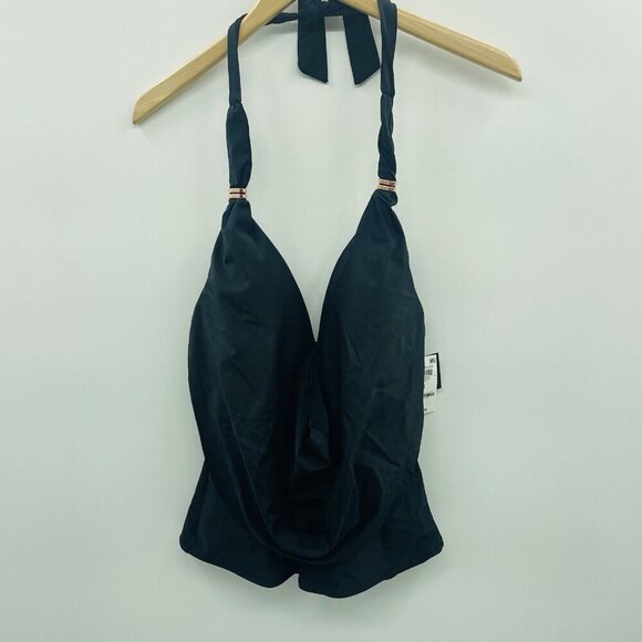 Bar III Womens Size Small Plunging Cowlneck Halter Tankini Top in Black $58 2389 - Picture 2 of 7